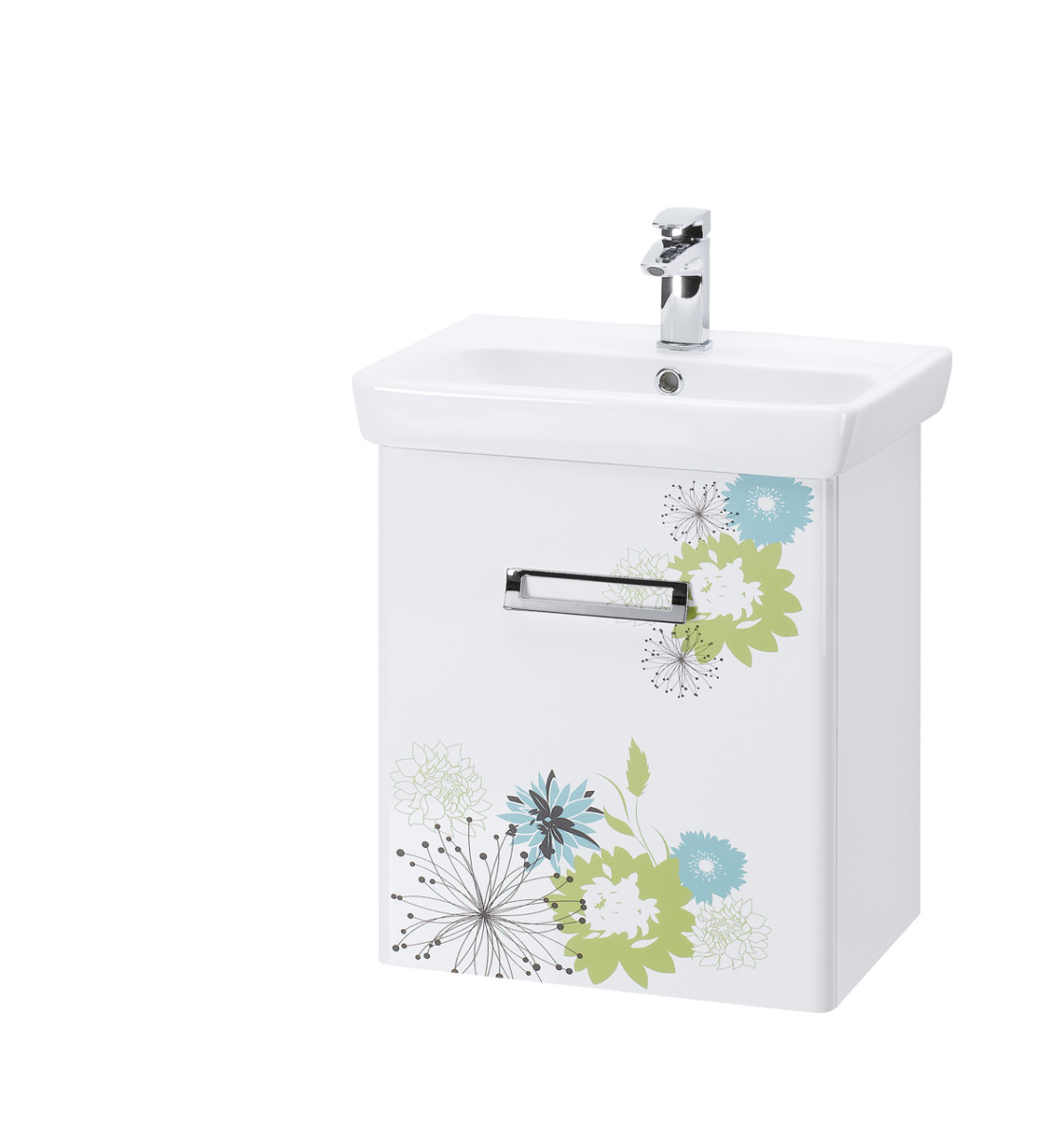 Koupelnová skříňka Print 550 s keramickým umyvadlem Mini, vzor Botanicus, 9 190 Kč, www.drevojas.cz