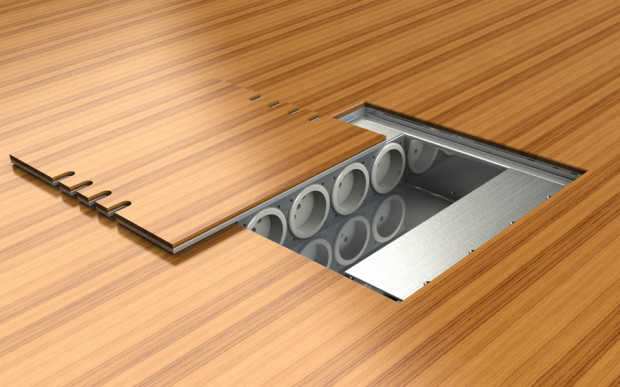 Díky překrytí víka potřebnou krytinou se stane podlahová zásuvka v interiéru téměř neviditelná