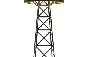 Construction Lamp, stojací lampa od Moooi, černý hliník a mosaz, design Joost van Bleiswijk. Prodává Bulb.