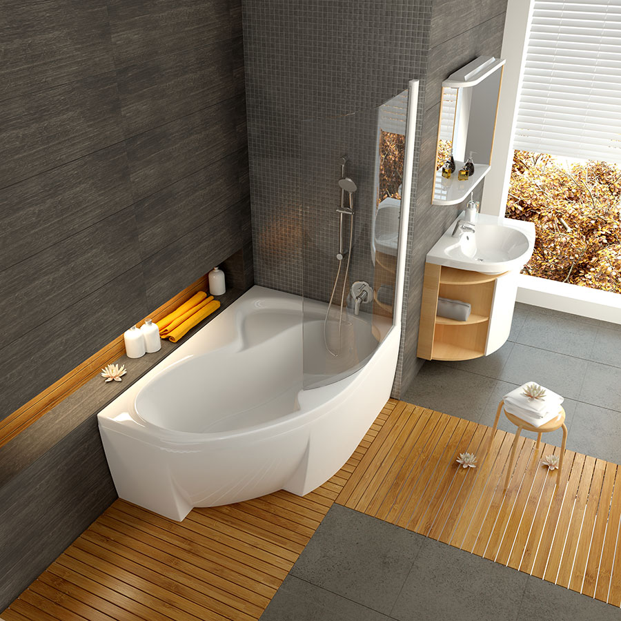 Vana Rosa byla speciálně navržena jako koncept, který by umožnil skloubit sprchování a koupel i v malých koupelnách. Důmyslně navržené dno umožňuje v kombinaci se speciálně tvarovanou zástěnou pohodlné sprchování, vana je zároveň dostatečně velká pro příjemnou koupel.(foto: Ravak)