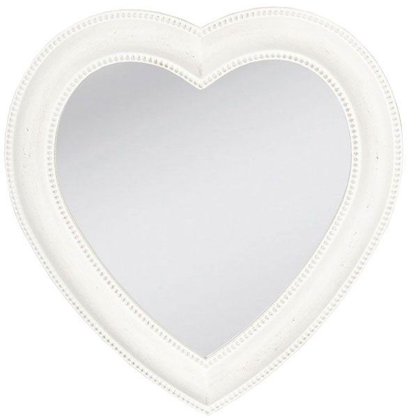 Zrcadlo ve tvaru srdce s bílým zdobeným rámem, 27 x 28 cm, www.almara-shop.cz, 1 364 Kč