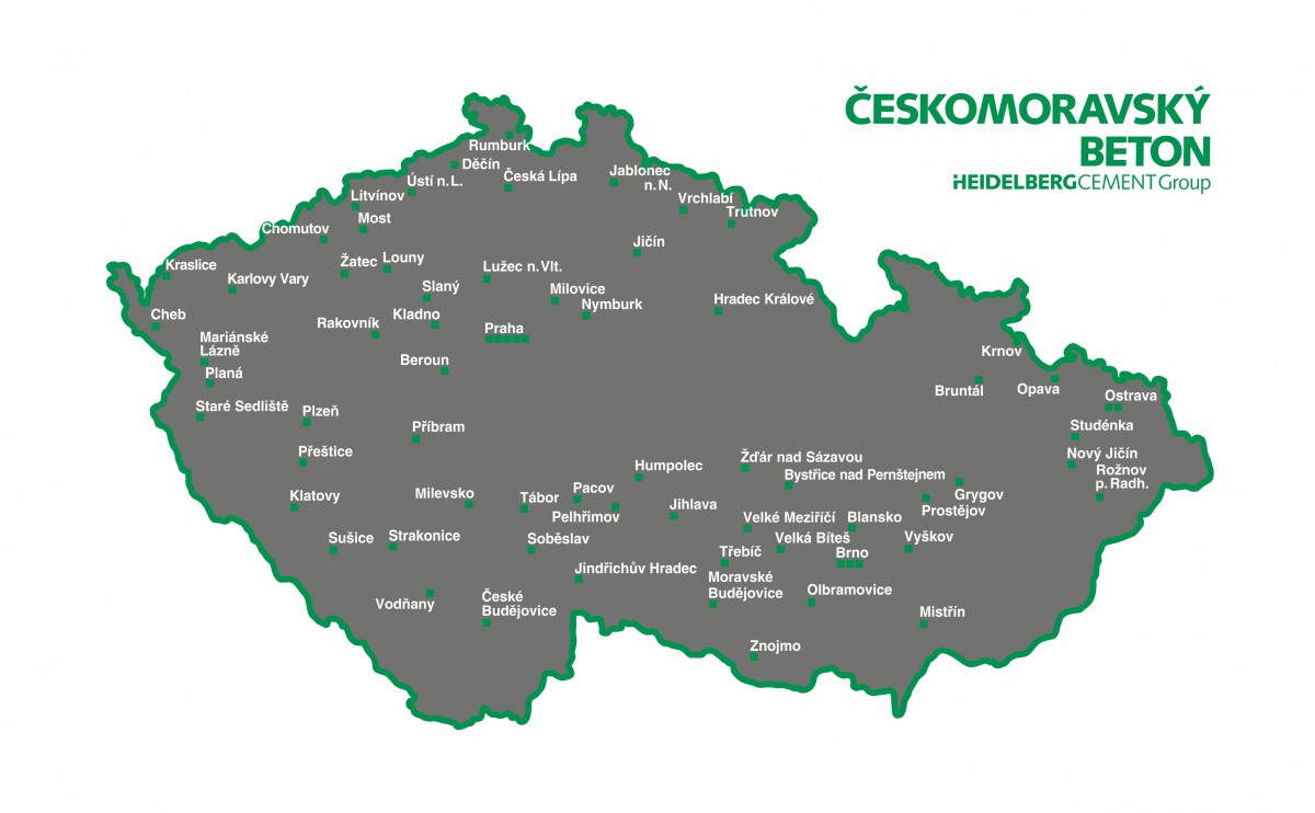 Mapa betonáren skupiny Českomoravský beton