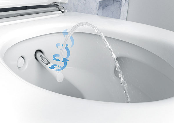 Patentovaná technologie sprchovaní zajišťuje cílené a důkladné očištění díky pulsujícímu proudu vody s tělesnou teplotou obohacenému o dynamické provzdušnění. foto Geberit