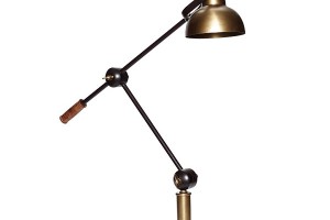 Masivní industriální stolní lampa, Hübsch, kov, dřevo, průměr 16,5 cm, max výška 90 cm, www.nordicday.cz, 5 474 Kč