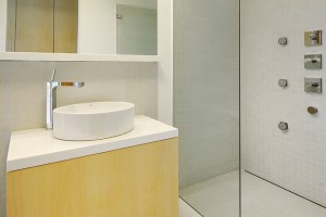 Ani v koupelně tomu není jinak. Bílá, šedá, dřevo, sklo. Perfektně nadčasová a moderní kombinace, jejíž atmosféru lze průběžně obměňovat pomocí nápaditých doplňků. FOTO ROMAN POLÁŠEK