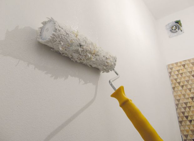 22. MALOVÁNÍ Neobložené stěny toalety natřeme bílou inte­riérovou barvou, použijeme váleček a na okraje štětec. FOTO Lucia Pristachová Hô-Chí