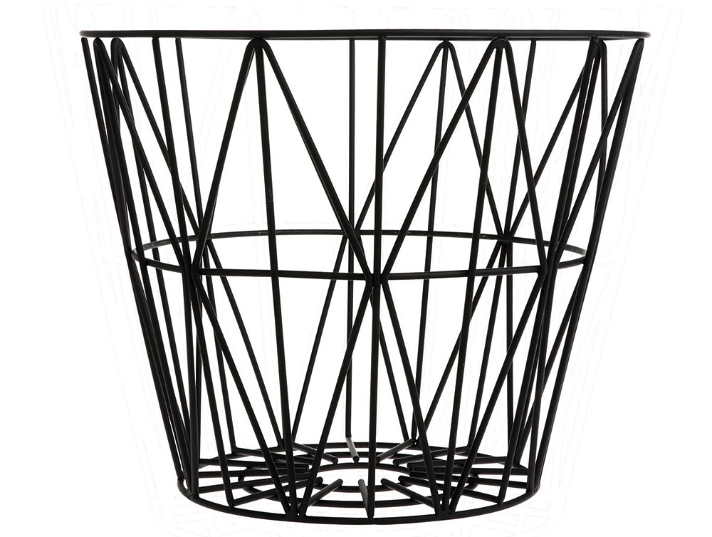 Kovový koš Wire Basket od Ferm Living, výška 40 cm, průměr 50 cm, lakovaná ocel, www.designville.cz, 1 980 Kč.