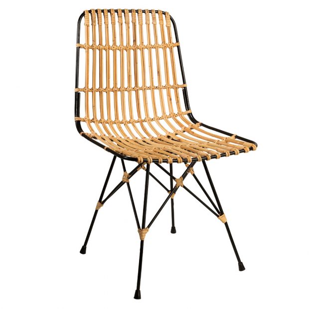 Kubu Chair, černý kovový rám, výplet z ratanu o rozměru 6–8 mm, gumové nohy, rozměry 56,5 x 47 x 80,5 cm, výška sedáku 47 cm, hloubka sedadla 43 cm, info o ceně na www.dutchbone.com