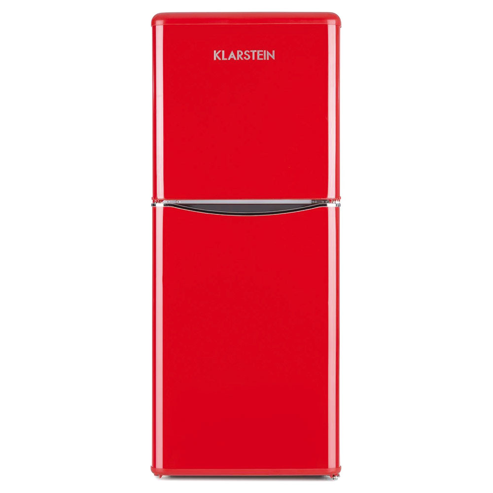 Klarstein Monroe XL Red kombinovaná chladnička s mrazničkou přináší vzpomínku na 50. léta, energetická třída A+, nízká hlučnost, 5 stupňů chladicího výkonu, šířka 45,5 cm, výška 129,5 cm, 8 149 Kč, www.klarstein.cz