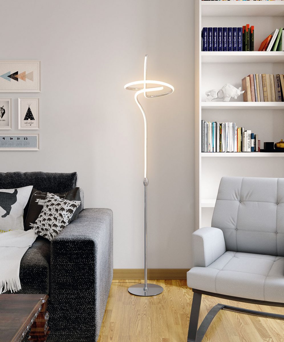 Flair Lavanda je LED stojací lampa neobvyklého tvaru, která bude ozdobou moderního interiéru. Kov a plast, barva světla teplá bílá. Cena 4 990 Kč. www.hornbach.cz
