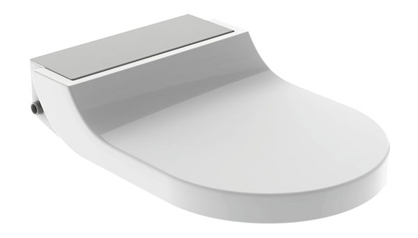 WC sedátko AquaClean Tuma Comfort je k dispozici se čtyřmi designovými kryty, např. nerezová kartáčovaná ocel. FOTO Geberit