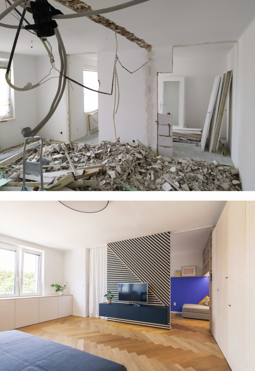 Obývací pokoj před a po