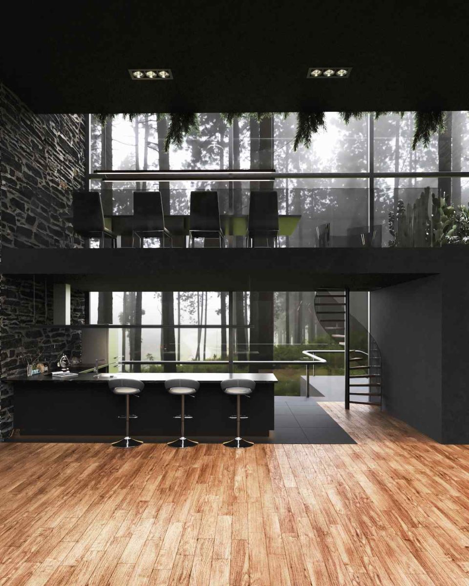 Kuchyň a jídelna v dvou podlaží moderního domu