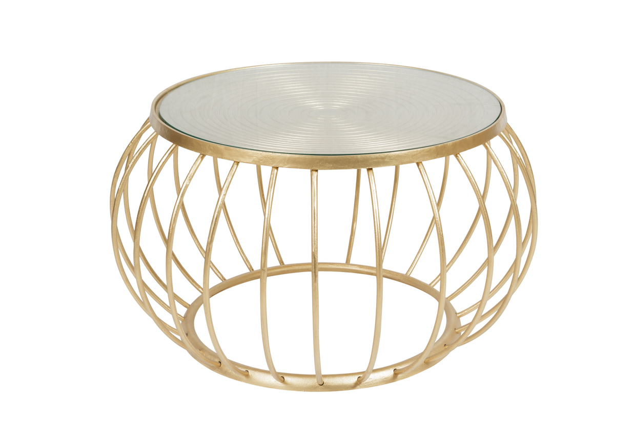 Modern golden round coffee table isolated on background