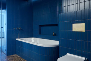 Tmavě modrá koupelna