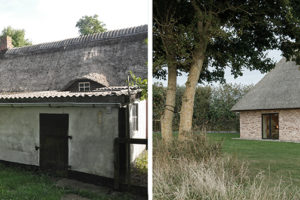 Porovnání původního a současného stavu - Nieby Crofters Cottage v Německu