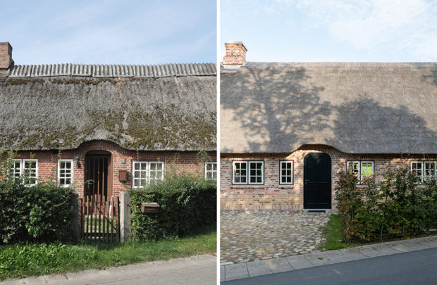 Porovnání původního a současného stavu - Nieby Crofters Cottage v Německu