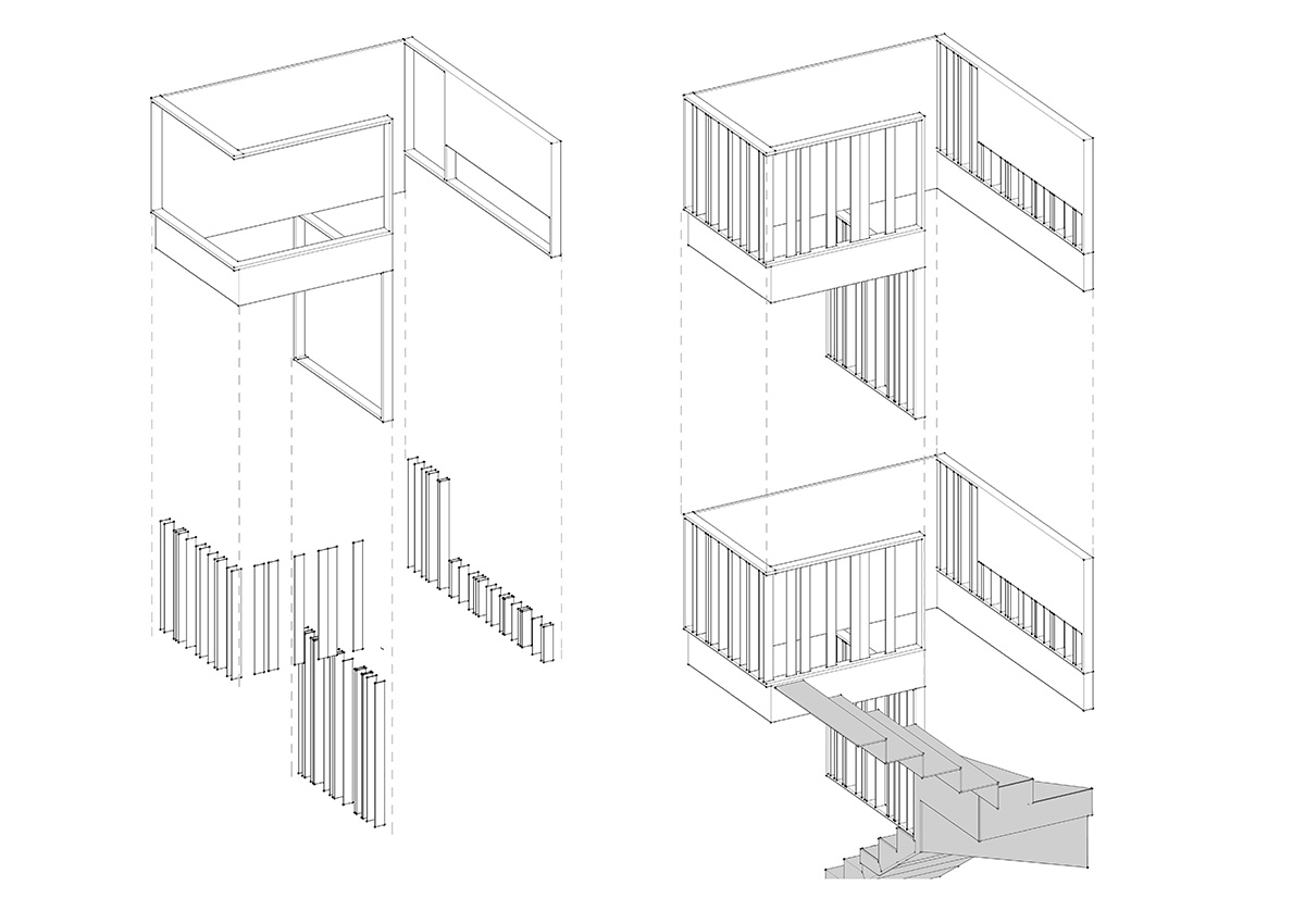 Nákres schodiště - Dvoupodlažní byt v Kyjevě
