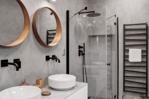 Koupelna s dvěmi umyvadli a zrcadly -Historická vila