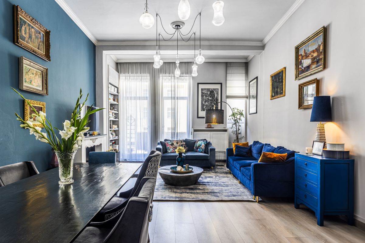 Modrý obývací pokoj