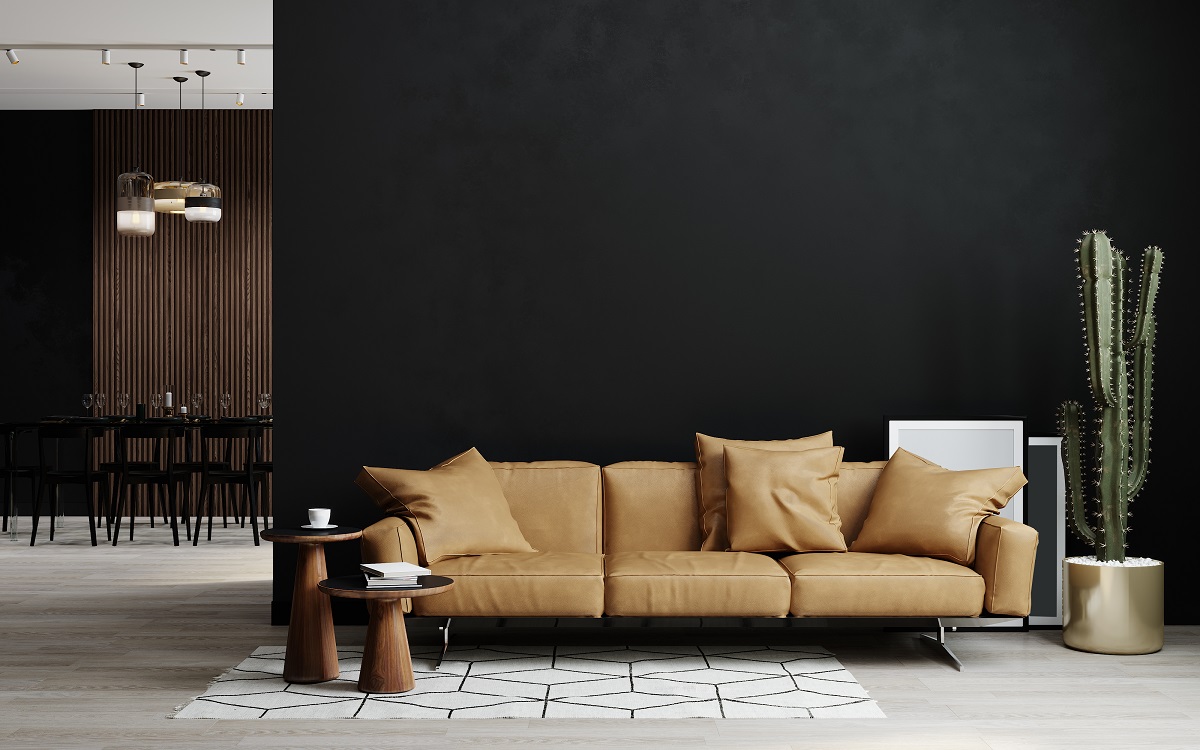 Moderní obývací pokoj s minimalistickým designem.