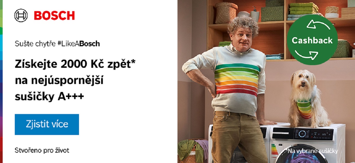 V období od 1. 9. do 31. 10. 2024 můžete při nákupu vybraných sušiček prádla Bosch získat cashback v hodnotě 2000 Kč.