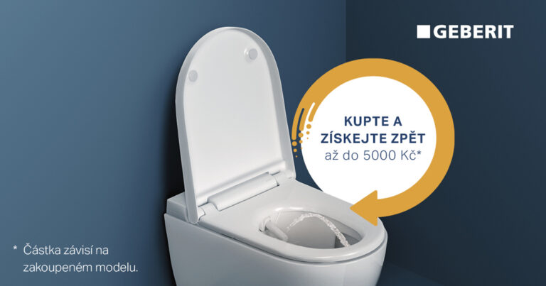 Gerberit sprchovací toaleta v modré koupelně