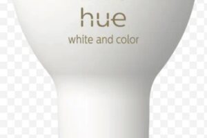 Bílá chytrá žárovka Philips Hue s popiskem "white and color" a logem "works with Smart Home".