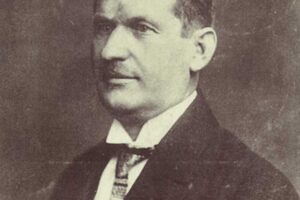 Portrét Tomáše Bati, zakladatele obuvnického impéria a vizionáře, který plánoval postavit první evropský mrakodrap v Brně.