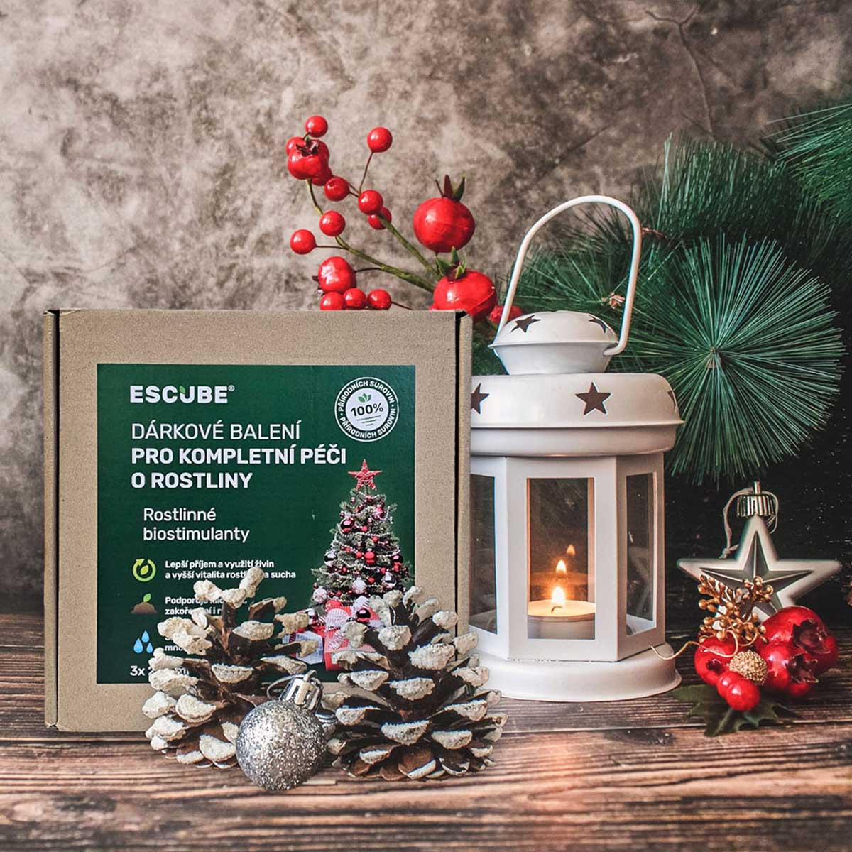 3× Vánoční dárkové balení Pro kompletní péči o rostliny – rostlinné biostimulanty, ESCUBE