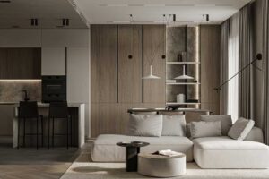 Světlý nábytek v obývacím pokoji podporuje pocit lehkosti a čistoty, drobné skvrny jsou ale více viditelné.