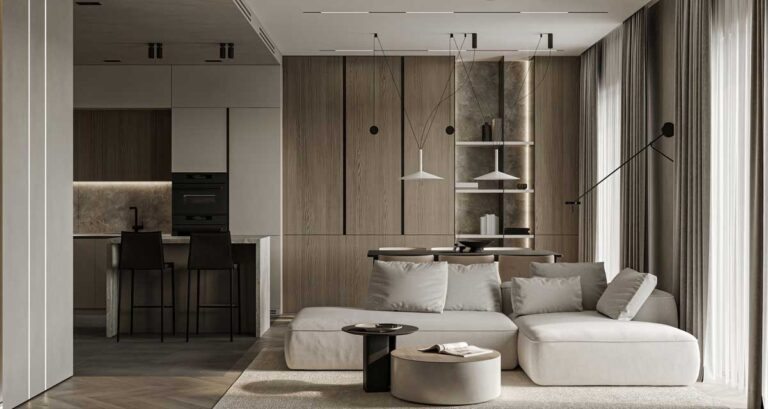 Světlý nábytek v obývacím pokoji podporuje pocit lehkosti a čistoty, drobné skvrny jsou ale více viditelné.