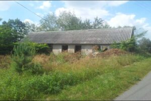 Staré hospodářské stavení s poškozenou fasádou a střechou před rekonstrukcí