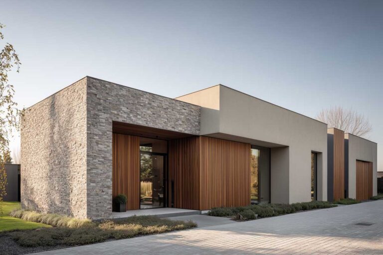 Fasáda může mít podobu přesně podle představ investora – od moderních keramických ploch po přírodní kamenné akcenty.