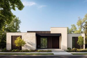 Fasáda může mít podobu přesně podle představ investora – od moderních keramických ploch po přírodní kamenné akcenty.