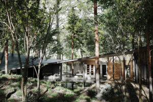 Moderní rezidence Forest Within je rozprostřena mezi stromy a díky subtilní konstrukci citlivě kopíruje lesní terén.