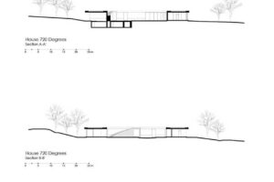 Architektonické řezy domu House 720 Degrees znázorňující jeho zapuštění do terénu.