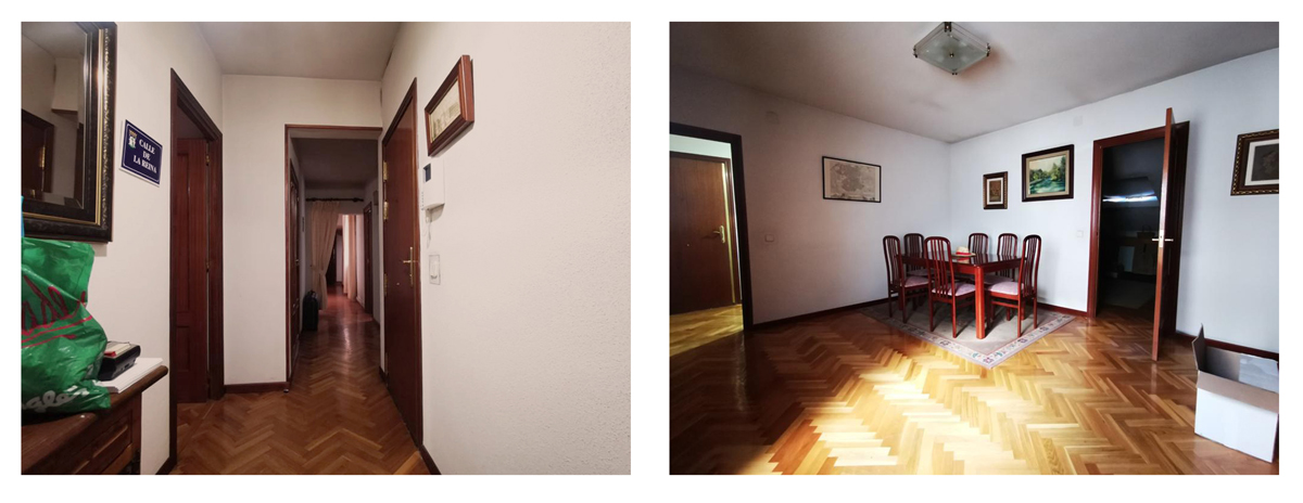 Původní dispozice bytu působila tmavě a roztříštěně kvůli úzkým chodbám a uzavřeným místnostem.