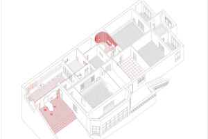 Axonometrický plán ukazuje rozsah citlivých stavebních úprav v historickém domě Casa Plató.