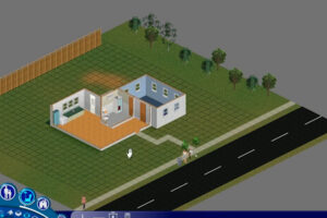 Stavba jednoduchého rodinného domu v prvním dílu The Sims začínala na prázdném pozemku a omezeném rozpočtu.
