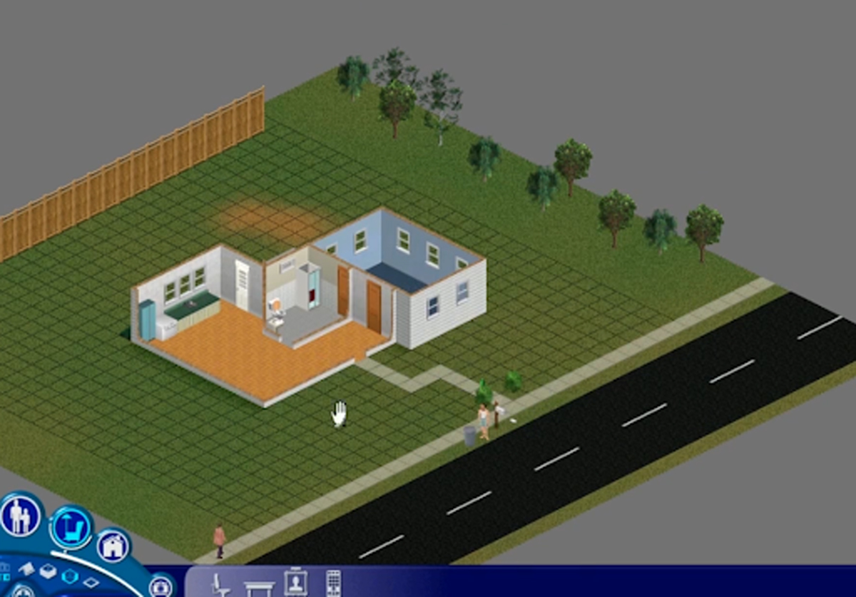Stavba jednoduchého rodinného domu v prvním dílu The Sims začínala na prázdném pozemku a omezeném rozpočtu.