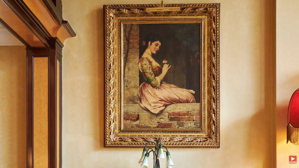 Historický obraz v bohatě zdobeném rámu patřil mezi cenné umělecké předměty v rezidenci Garden Lodge.